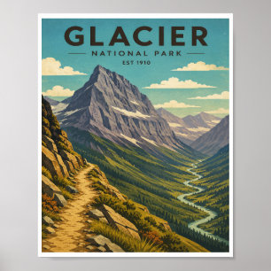 Reis naar Gletsjernationaal Park in oude stijl Poster