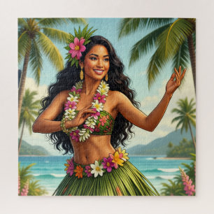 Reis naar Hawaï in vintage stijl met Hula-meisje Legpuzzel