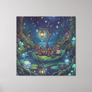 Reis naar het onbekende | Betoverd nachtelijk bos Canvas Afdruk