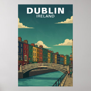 Reis naar het oude Dublin Ierland Ha'penny Bridge Poster