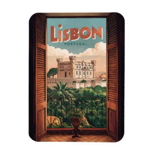 Reis naar het oude Lissabon in Portugal, raamuitzi Magneet