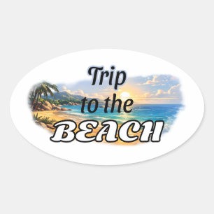 Reis naar het strand Tropisch zonsondergang Ontsna Ovale Sticker