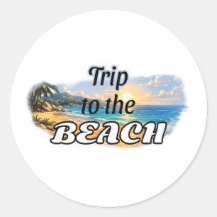 Reis naar het strand Tropisch zonsondergang ontsna Ronde Sticker