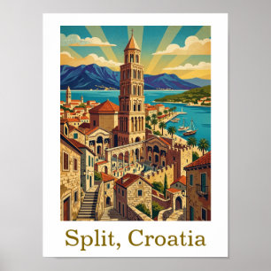 Reis naar Kroatië Dalmatië Split uit vroeger tijde Poster