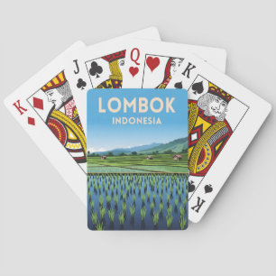 Reis naar Lombok Indonesië Retro Landschap Pokerkaarten