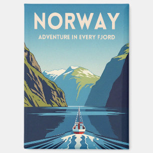 Reis naar Noorwegen Fjord Retro Landschap Magneet