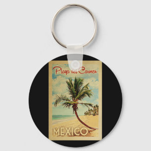 Reis naar Playa del Carmen Palmboom Vintage Sleutelhanger