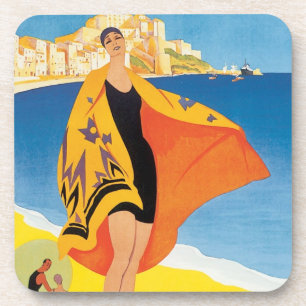 Reis naar vakantieoord aan het strand bij Calvi, C Onderzetter