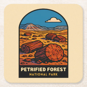 Reis naar versteend woud nationale park in vintage vierkante kartonnen onderzetter