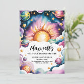 Reis rond de zon Aquarel jongen 1e verjaardag Kaart (Staand voorkant)