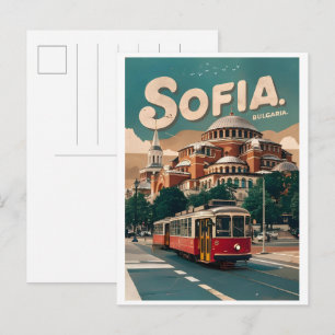 Reis Sofia, Bulgarije vintage geschenken stad tram Briefkaart