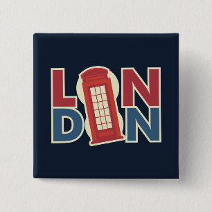 Reis Steden Londen Blauwe Rode Telefooncel Vierkante Button 5,1 Cm
