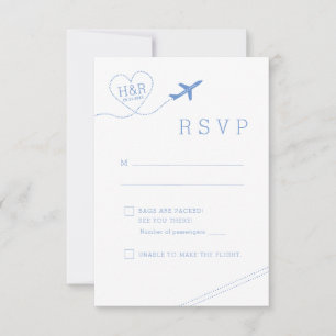 Reis Thema Blauw Vliegtuig Hart Minimalistisch RSVP Kaartje