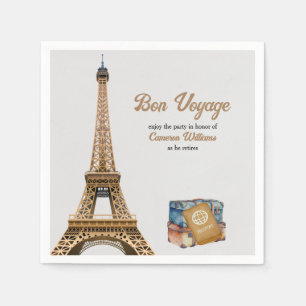 Reis-thema voor pensioenfeest Bon Voyage Eiffeltor Servet