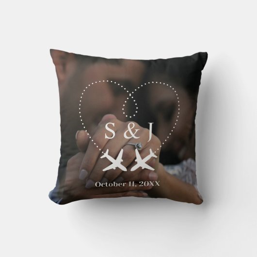 Reis Trouwdag Vliegtuig Hart Save The Date Foto Kussen (Voorkant)