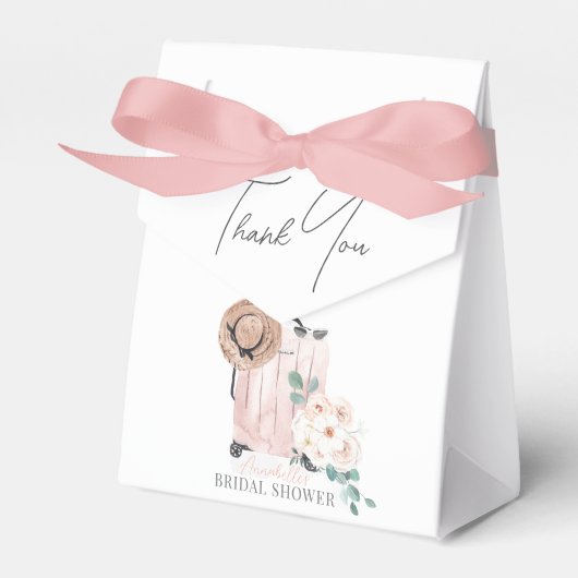 Reis van juffrouw naar mevrouw Roze Koffer Bruidsd Bedankdoosjes (Voorkant Zijde)