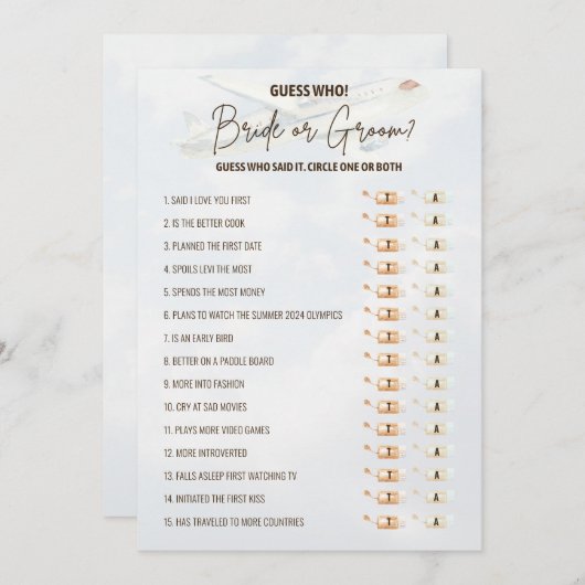 Reis Vrijgezellenfeest Bride & Groom Game Kaart (Voorkant / Achterkant)