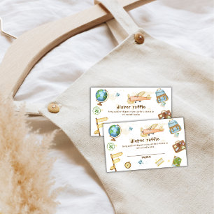Reis Wereld Vliegtuig Luier Raffle Baby Shower Informatiekaartje