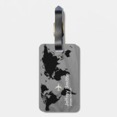 Reis wereldkaart op maat zwart & wit bagagelabel (Achterkant verticaal)