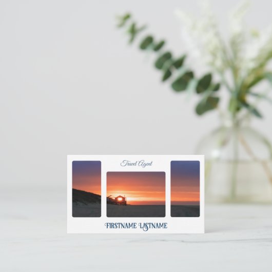 Reisagent sunset sky op oceaanstrand QR-Code Visitekaartje (Staand voorkant)