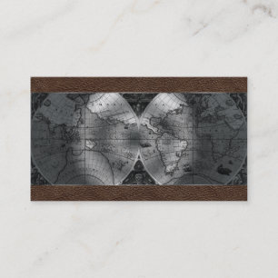 Reisagent Wereldkaart Wereldbol bruin leder Visitekaartje