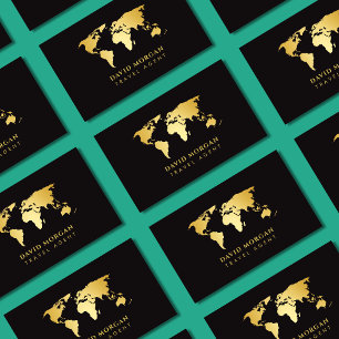 Reisagent Wereldkaart zwart en goud Visitekaartje