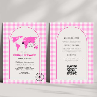 Reisavontuur Gingham Bruiloftsshower QR-code  Kaart