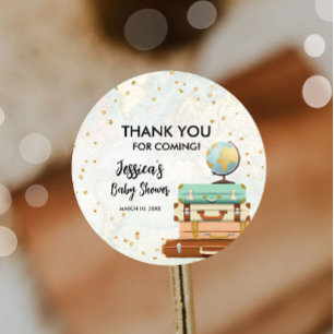 Reisavontuur Goud Confetti Baby shower Ronde Sticker