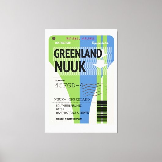 Reisbiljet Groenland Nuuk Canvas Afdruk (Voorkant)