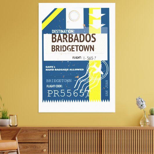 Reisbiljet van de Bridgetown Barbados Canvas Afdruk (Insitu (Woonkamer))