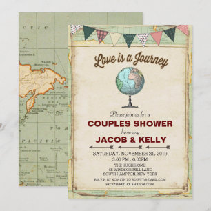 Reisbol Globe Koppel Shower Uitnodiging Vintage