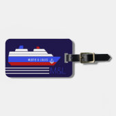 Reisboot cruise - gepersonaliseerd blauw & rood bagagelabel (Voorkant horizontaal)