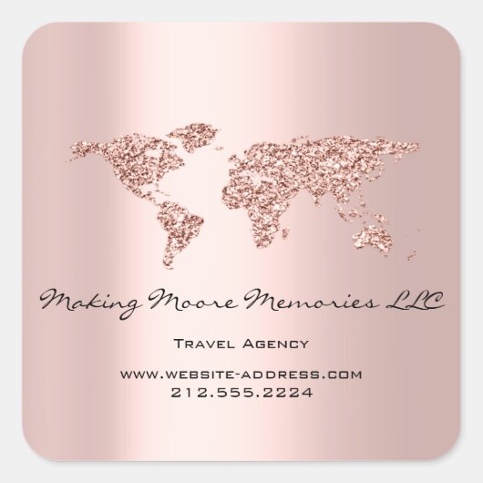 Reisbureau Aarde Bol Roos Glitter Bus Vierkante Sticker (Voorkant)