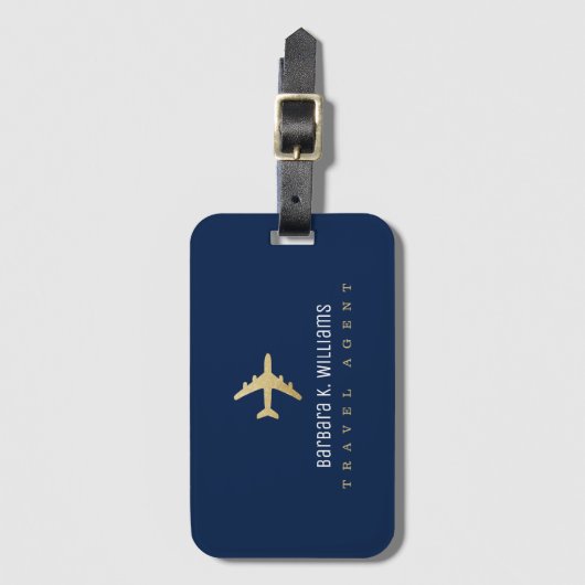Reisbureau bagagelabel met faux gouden vliegtuig (Voorkant (verticaal))