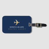 Reisbureau bagagelabel met faux gouden vliegtuig (Voorkant (horizontaal))
