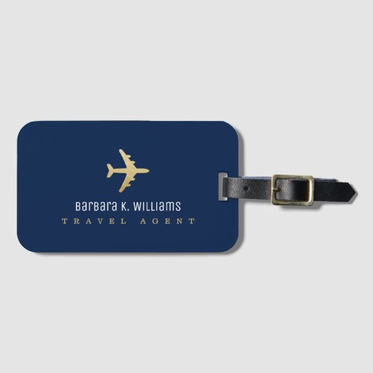 Reisbureau bagagelabel met faux gouden vliegtuig (Voorkant (horizontaal))