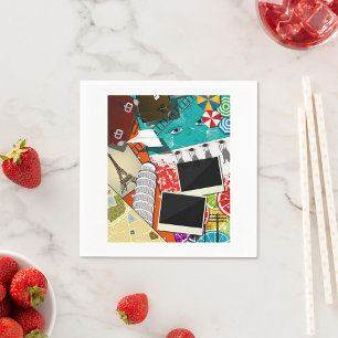 Reiscollage met iconische bezienswaardigheden Vaka Servet