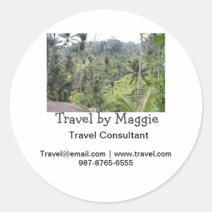 Reisconsulent bedrijf naam e-mail website toevoege ronde sticker