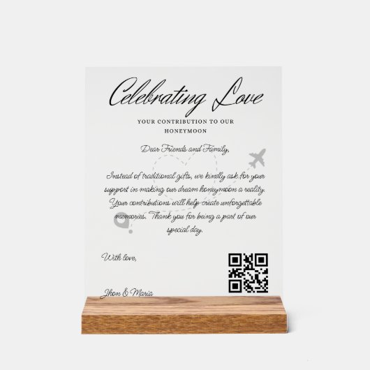 Reisfonds Aanvraag QR Code Honeymoon Fund Acryl Bord (Voorkant)