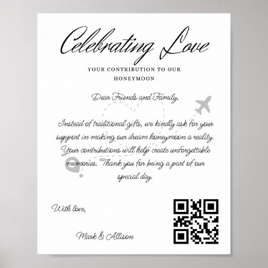 Reisfonds Aanvraag QR Code Honeymoon Fund Poster (Voorkant)