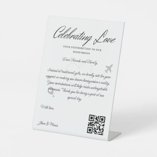 Reisfonds Aanvraag QR Code Honeymoon Fund Reclamebord Met Voetstuk (Voorkant)