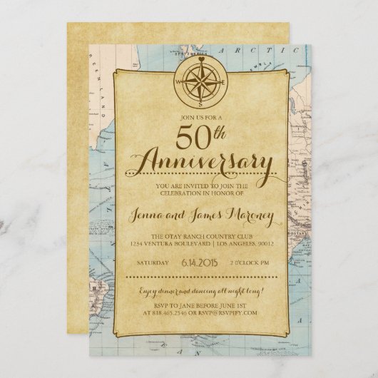 Reiskaart 50e Jubileum Uitnodiging (Voorkant / Achterkant)