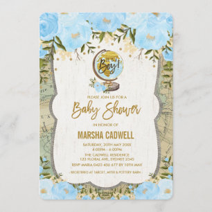 Reiskaart Baby shower Adventure Wereldbol Invitati Kaart