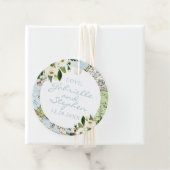 Reiskaart met bloemen in blauw, groen en wit bedankjes labels (In situ)