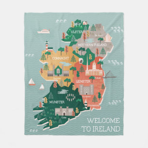Reiskaart van Ierland Landmerken en steden Fleece Deken