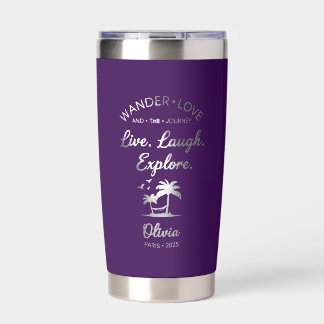 Reisliefde, Leef Lach Verken, Paarse Geïsoleerde Drinkbeker