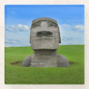 Reismonument voor moaïsche standplaats op eiland glazen onderzetter