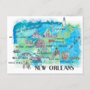 Reisplattegrond New Orleans Louisiana Briefkaart