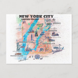 Reisplattegrond van New York City met straat platt Briefkaart