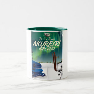 Reisposter Akureyri IJsland Tweekleurige Koffiemok
